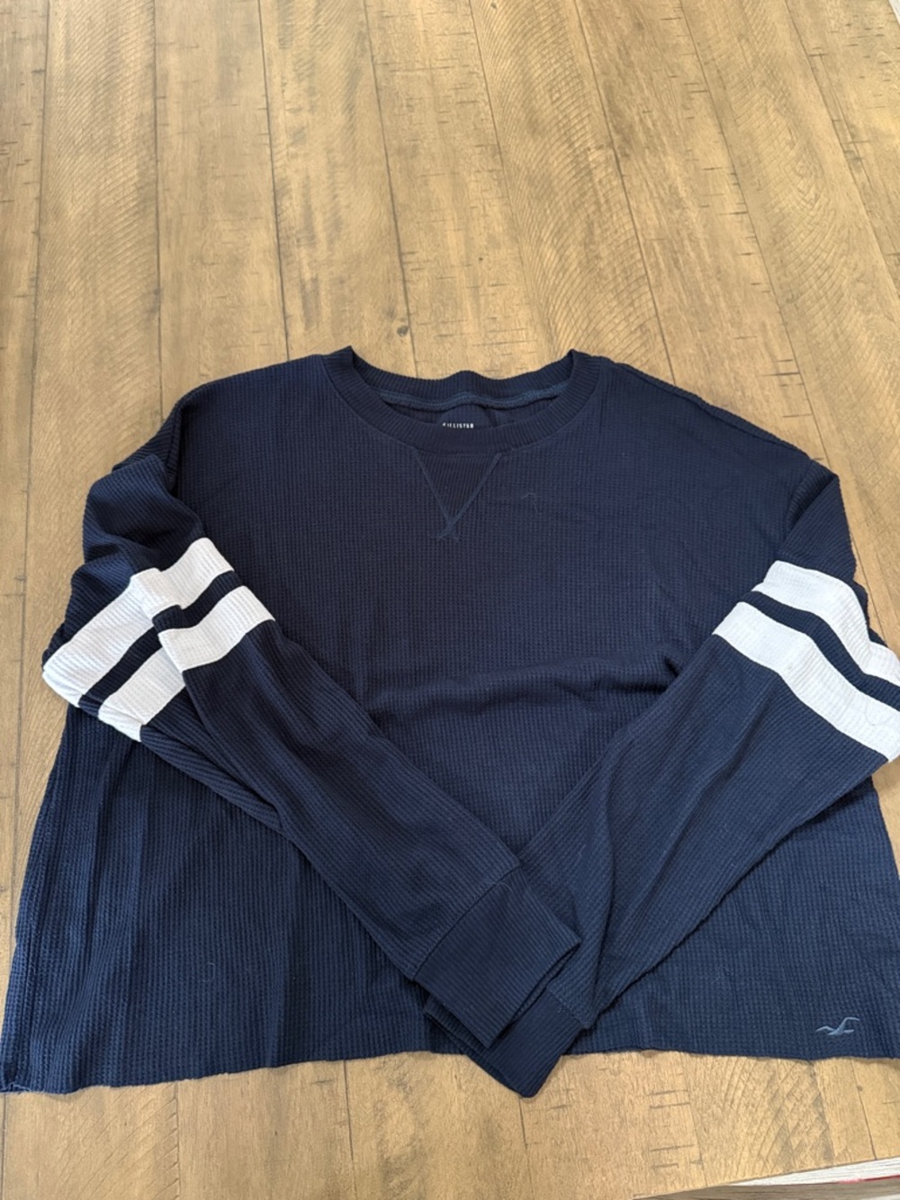 Hollister Navy Waffle-Knit Crew Neck Pullover